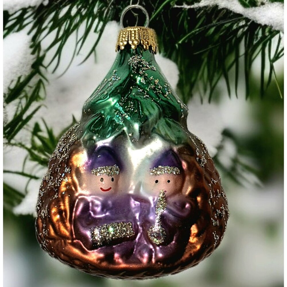 Vintage Elves Christmas Tree Ornament Blown Glass Elf Horn Holiday West Germany